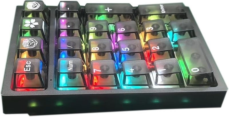 Boyi TD21 Hot Swappable Numpad,21 Keys Mini Numpad Portable Keypad Bluetooth 5.0/2.4GHz/Wired Number Pad Keyboard PBT Keycaps RGB Backlit Type-C Mini Keyboard(Black Transparent Keycaps) - Image 2